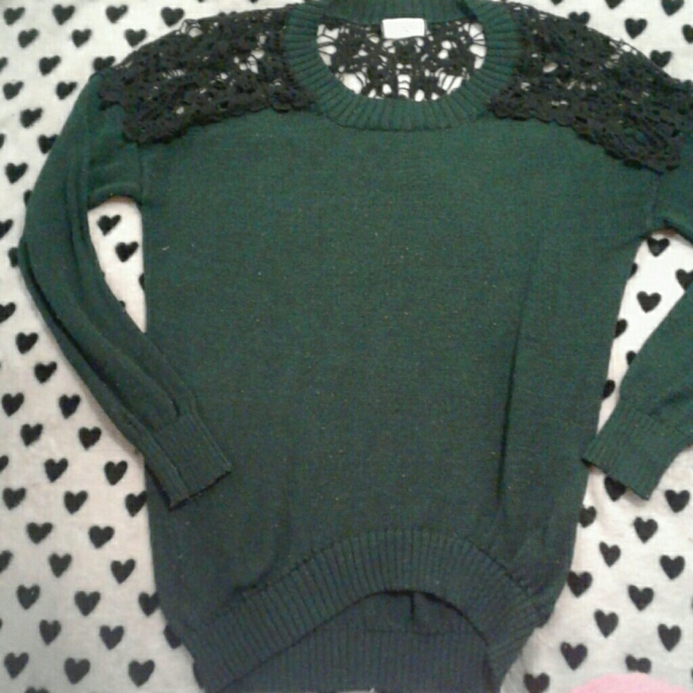Thick forest green and lace sweater